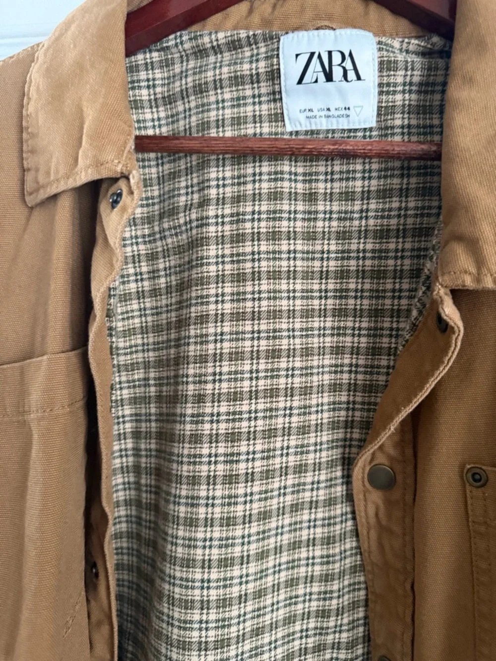 ZARA Tan Brown Utility Shirt Jacket with Plaid Lining - Picture 7 of 7